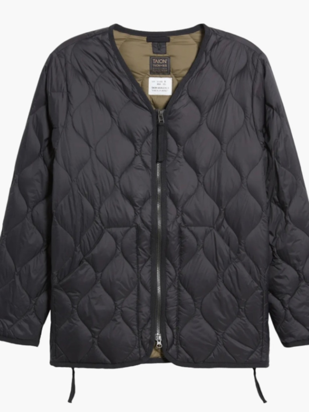 TAION Military Quilted V Neck Zip Jacket - Black - XXL (Fits Smaller)